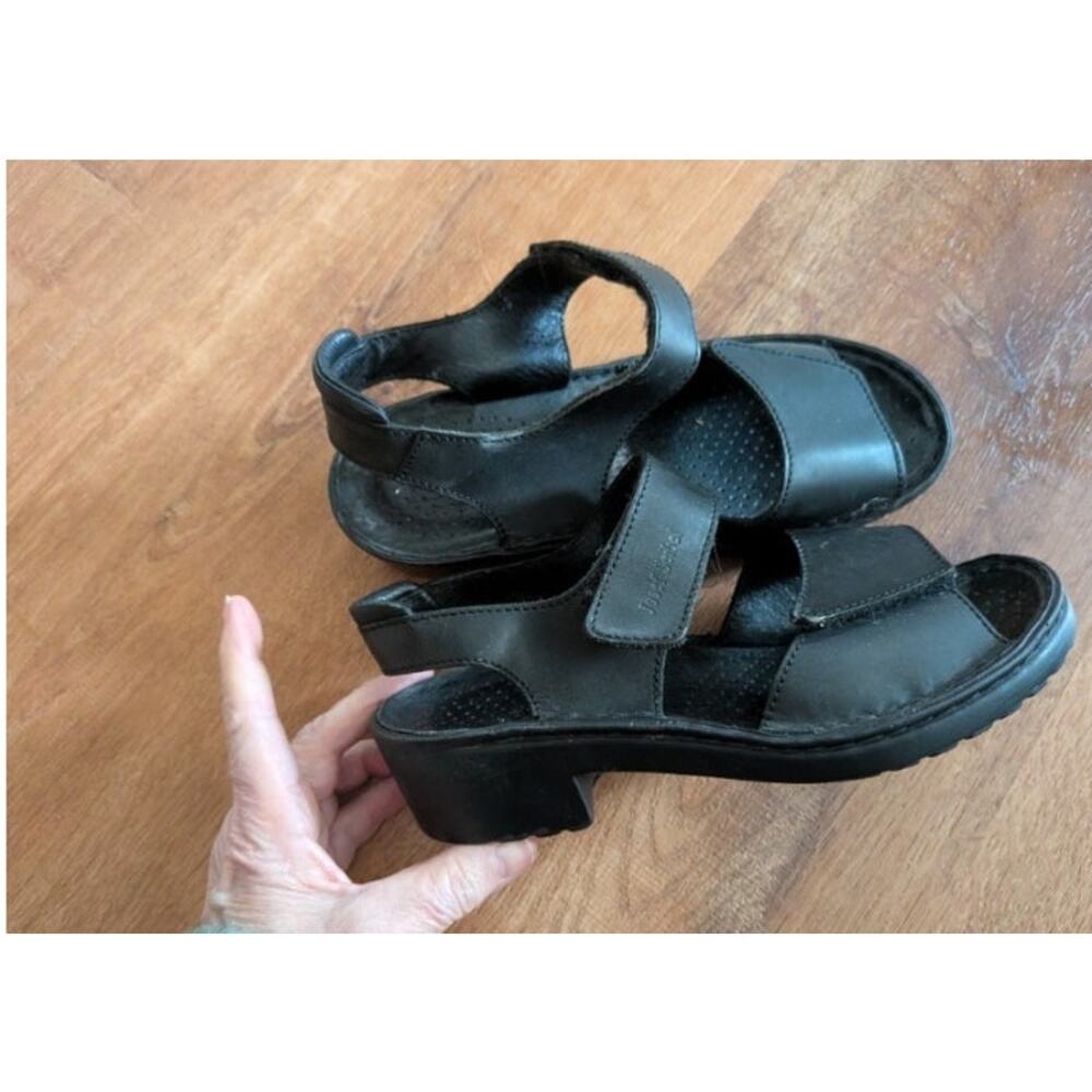 Josef Seibel Women’s Strap Black Leather Slide Sandals Shoes EU 37 Sz 6.5-7